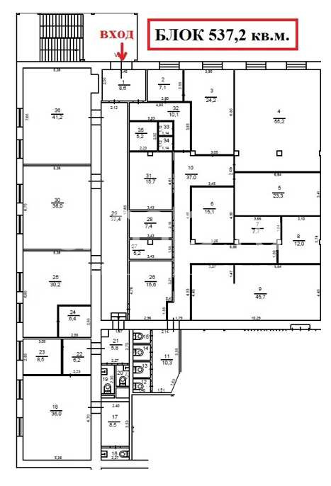 Планировка офиса 222.8-537.2 м², 2 этаж, Бизнес-центр «Водники»